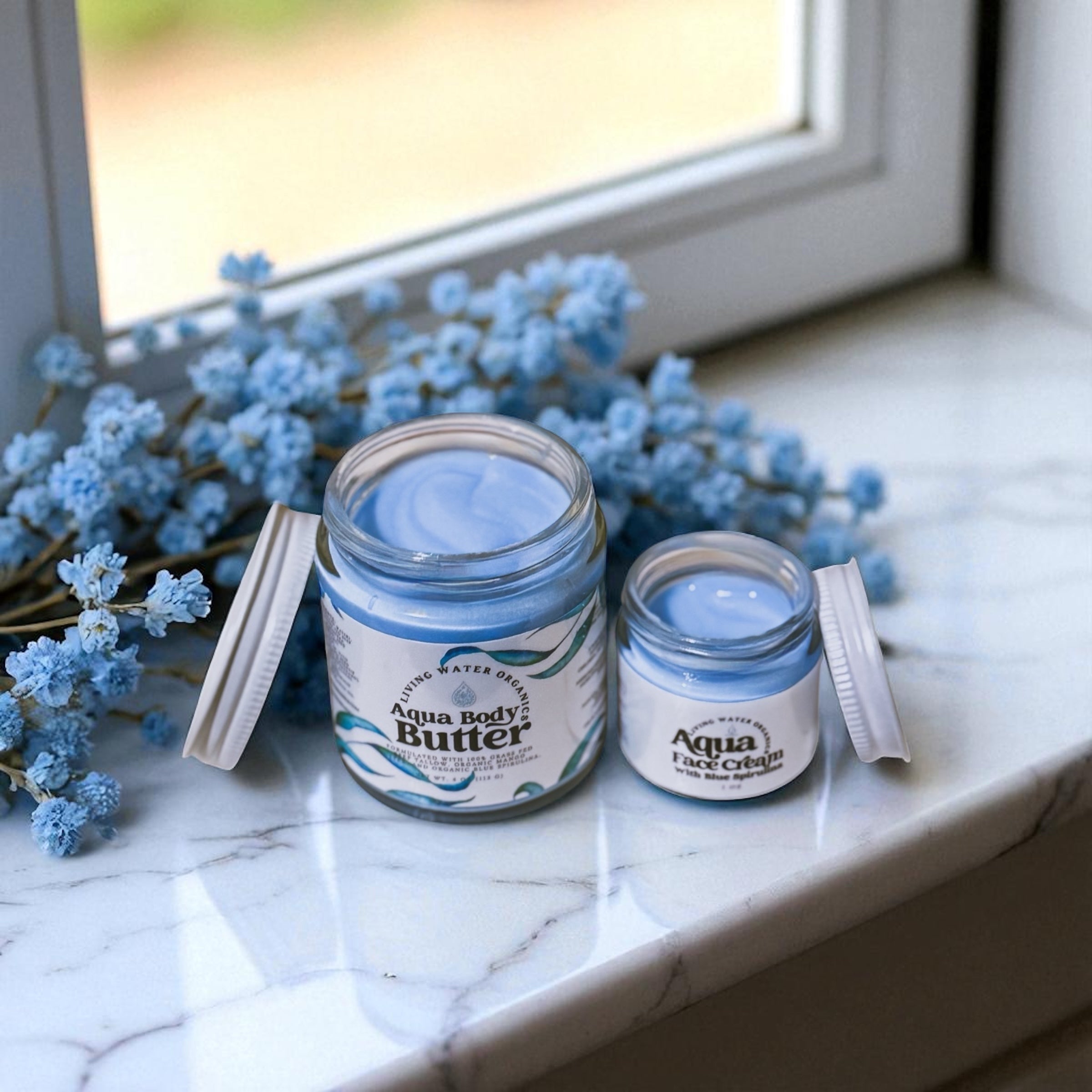Aqua Face Cream and Aqua Tallow Body Butter with Organic Mango Butter and Organic Blue Spirulina