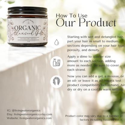 Organic Flaxseed Gel Curly Hair, Natural Hair, Glass Container, Pump Optional (New Label)