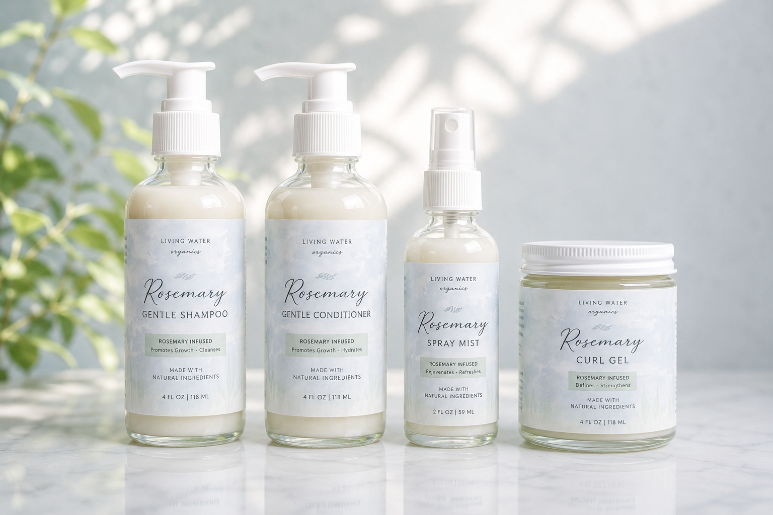 Rosemary Curl Care Collection | Rosemary Shampoo, Conditioner, Curl Gel & Hair Mist Set | Natural Hair Growth & Scalp Care Bundle