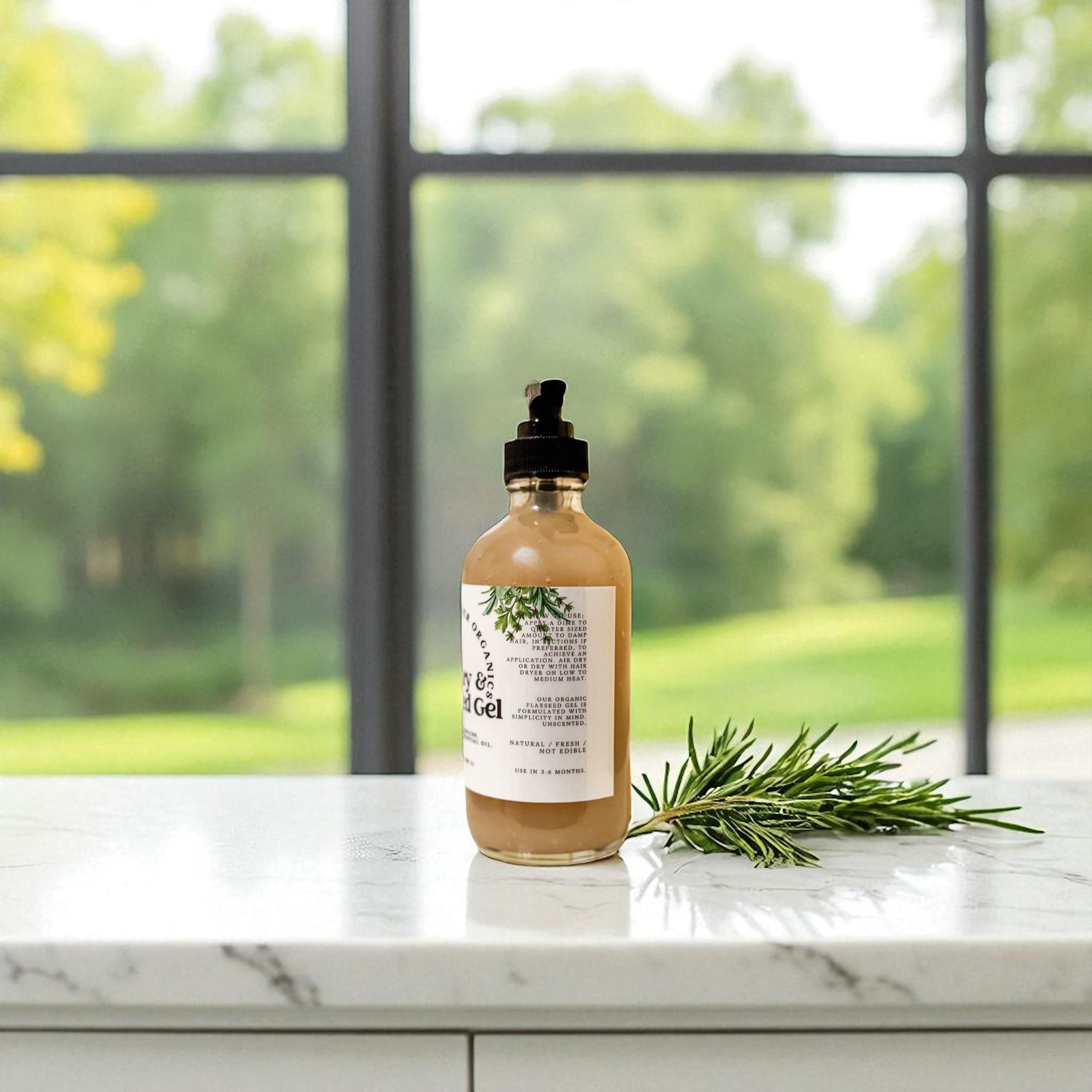 Rosemary Infused Flaxseed Gel with Organic Flaxseeds for Curly, Wavy, and Coily Hair in Glass Jar or Bottle (Promotes Hair Growth, Strengthening)