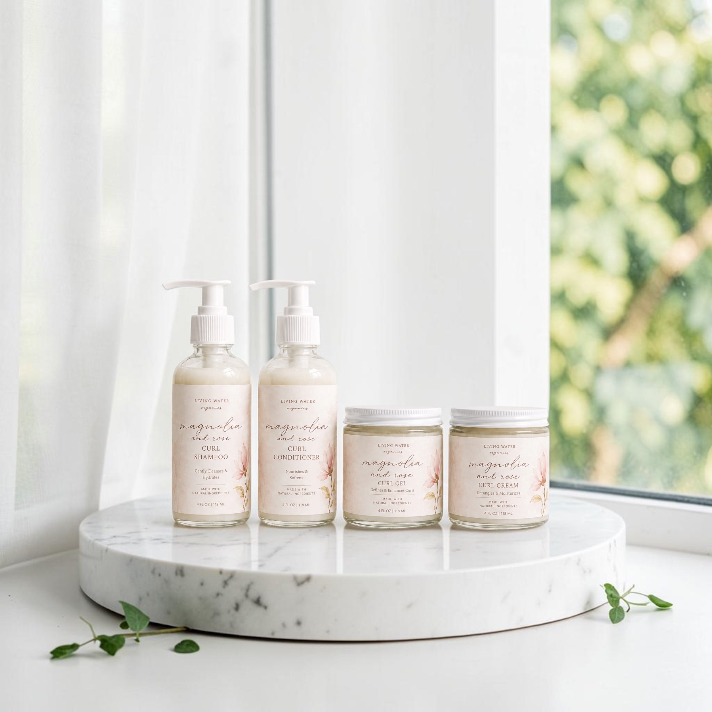 Magnolia and Rose Curl Collection | Curly Hair Care Gift Set | Shampoo, Conditioner, Curl Gel & Curl Cream Bundle | Natural Hair Care | 4 Piece Set