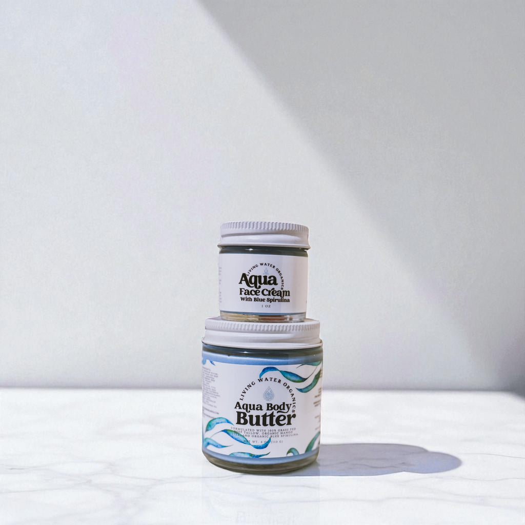 Aqua Face Cream and Aqua Tallow Body Butter with Organic Mango Butter and Organic Blue Spirulina