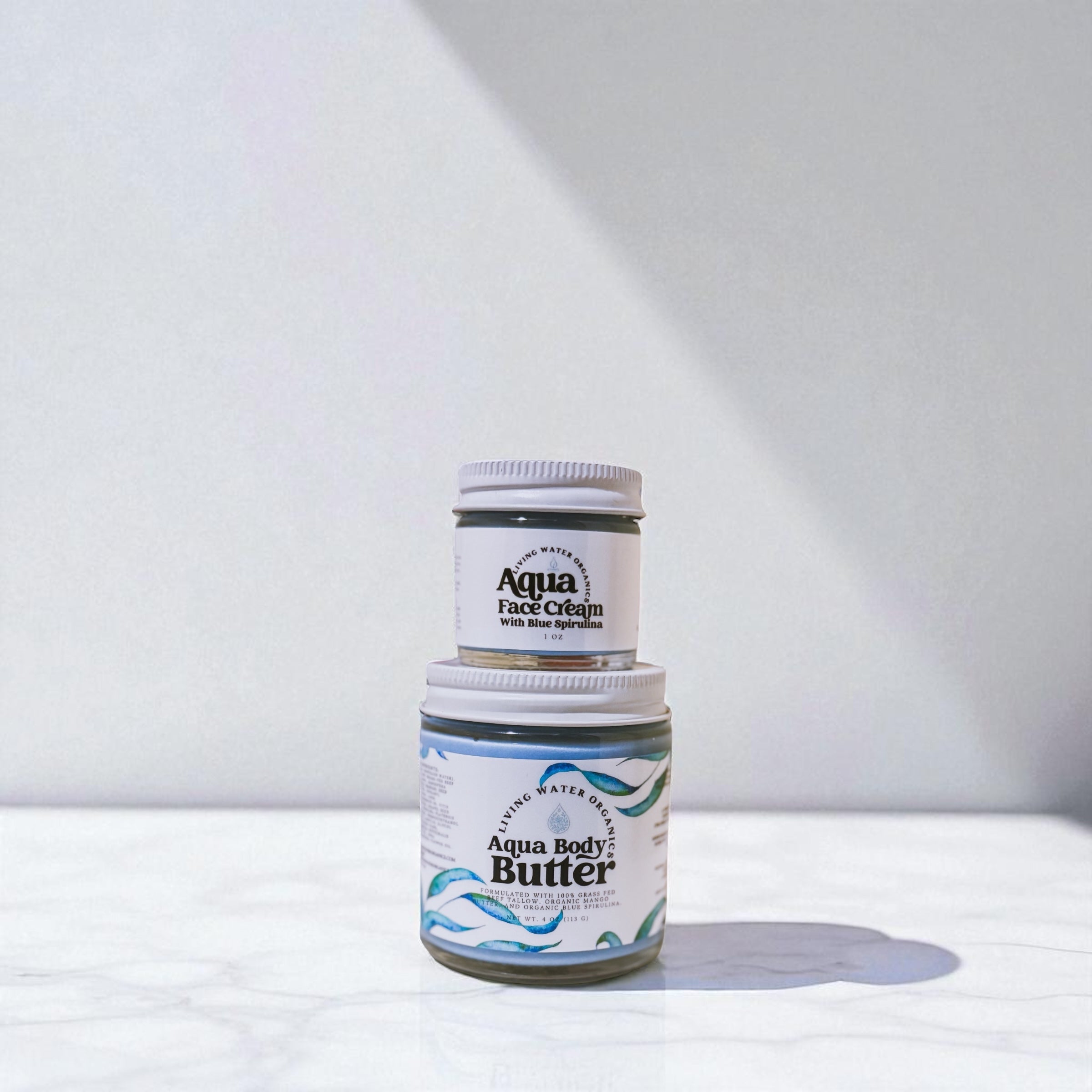 Aqua Face Cream and Aqua Tallow Body Butter with Organic Mango Butter and Organic Blue Spirulina