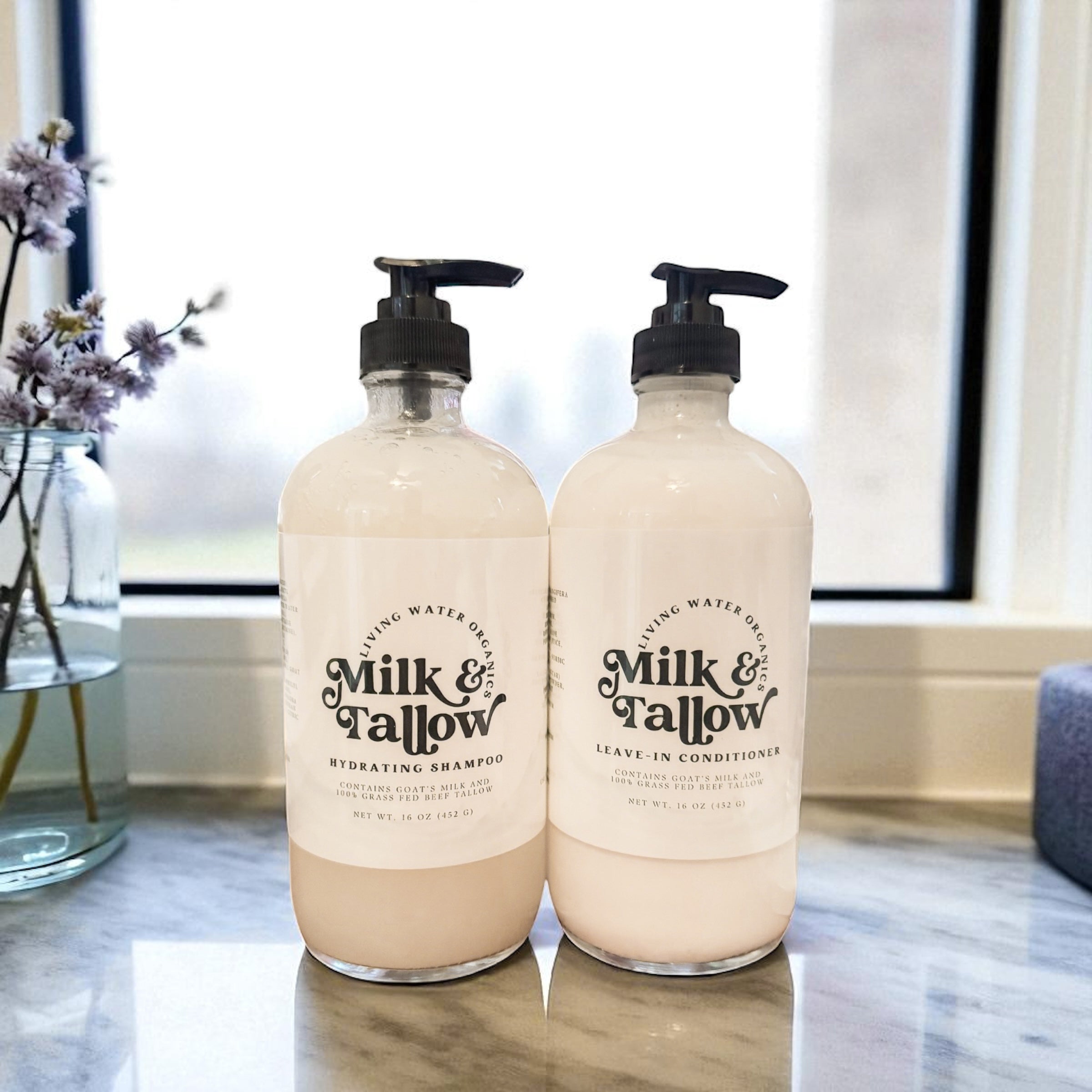 Goat Milk & Tallow Shampoo and Conditioner Set Hydrating Curly Hair Care