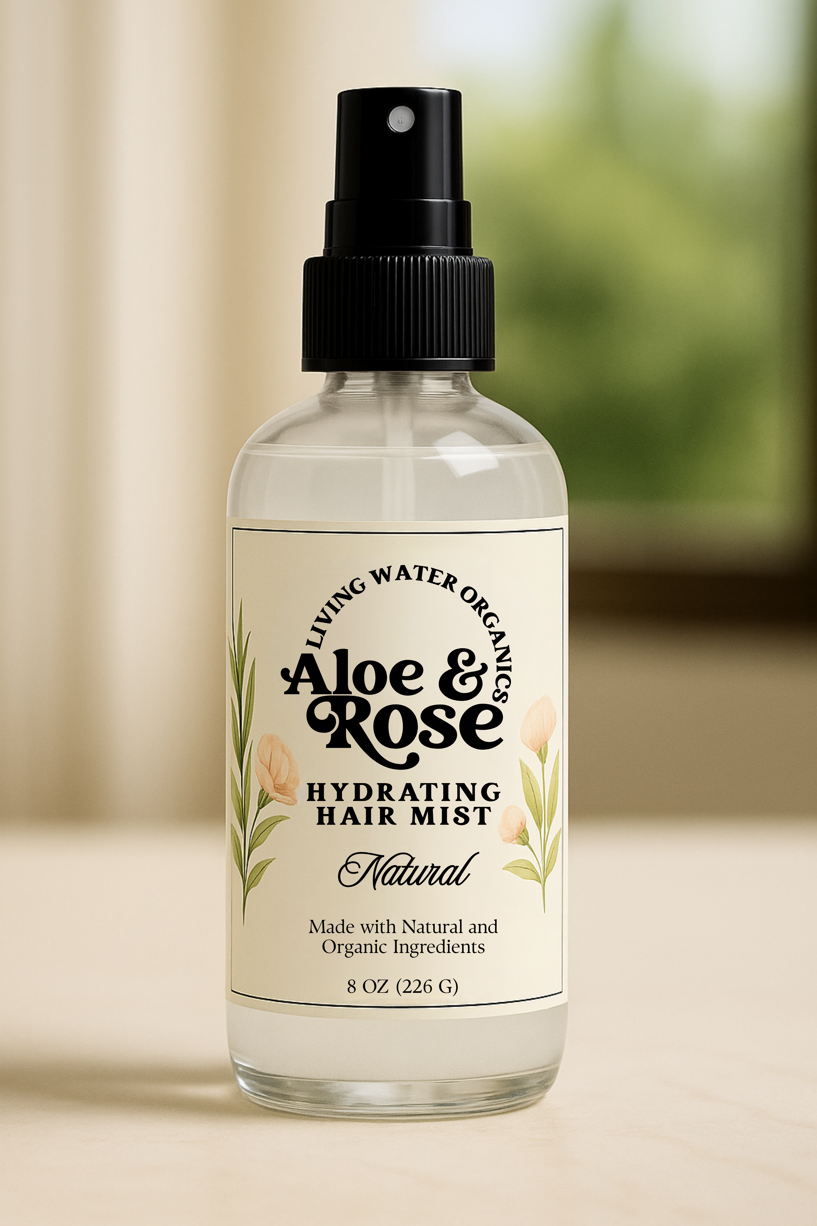 Aloe & Rose Hydrating Hair Mist, Natural Leave-In Moisturizing Spray