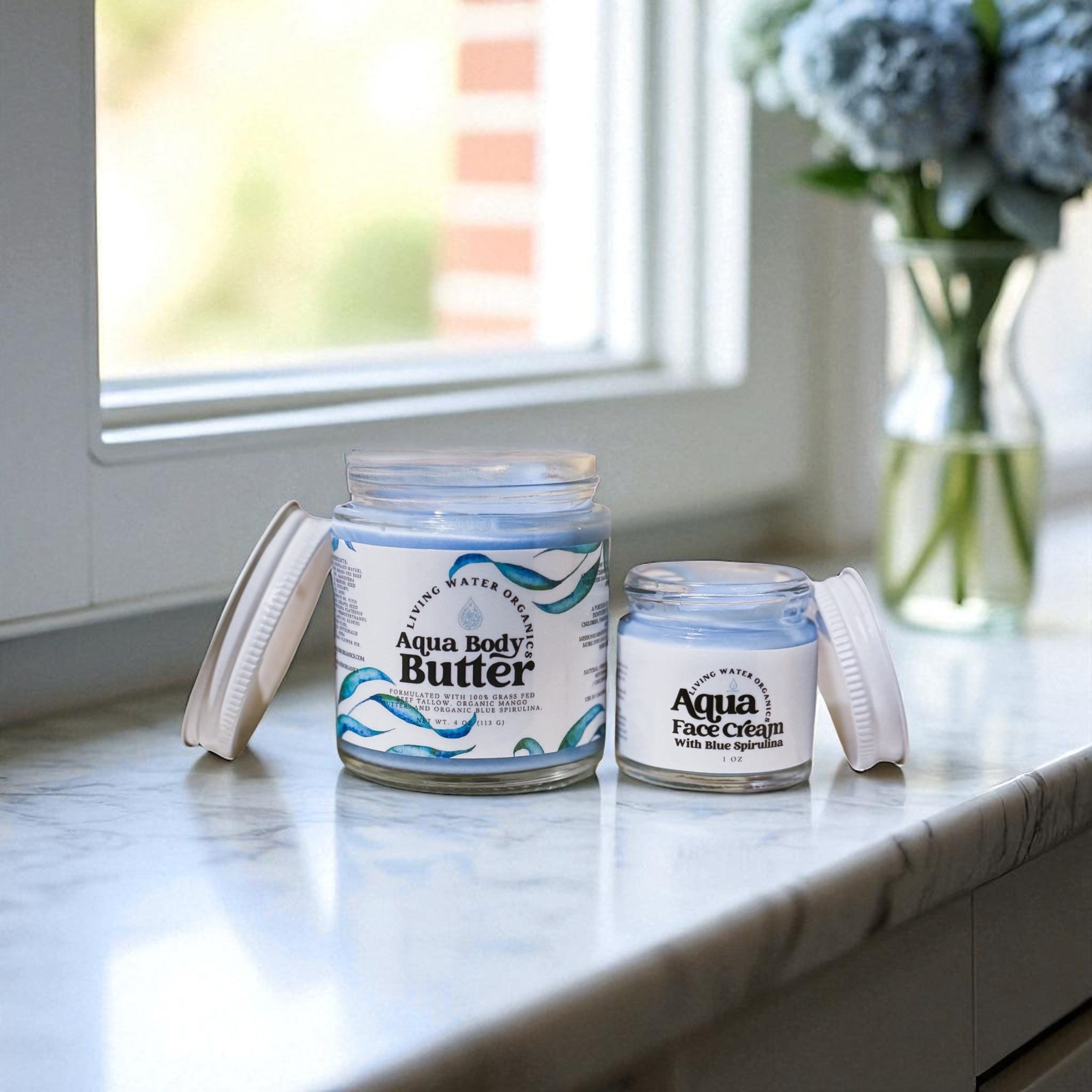 Aqua Face Cream and Aqua Tallow Body Butter with Organic Mango Butter and Organic Blue Spirulina
