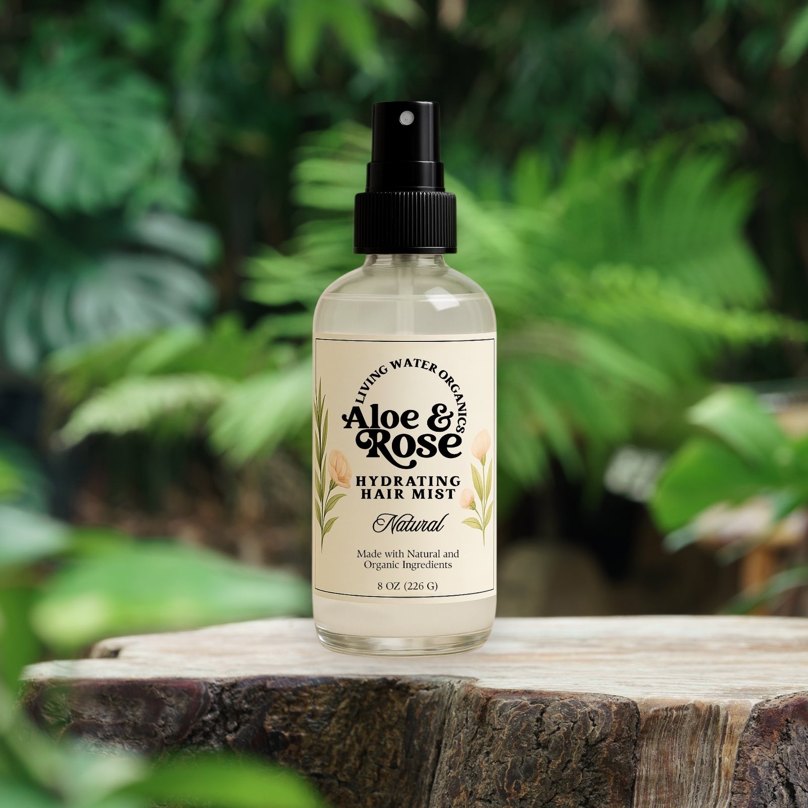Aloe & Rose Hydrating Hair Mist, Natural Leave-In Moisturizing Spray