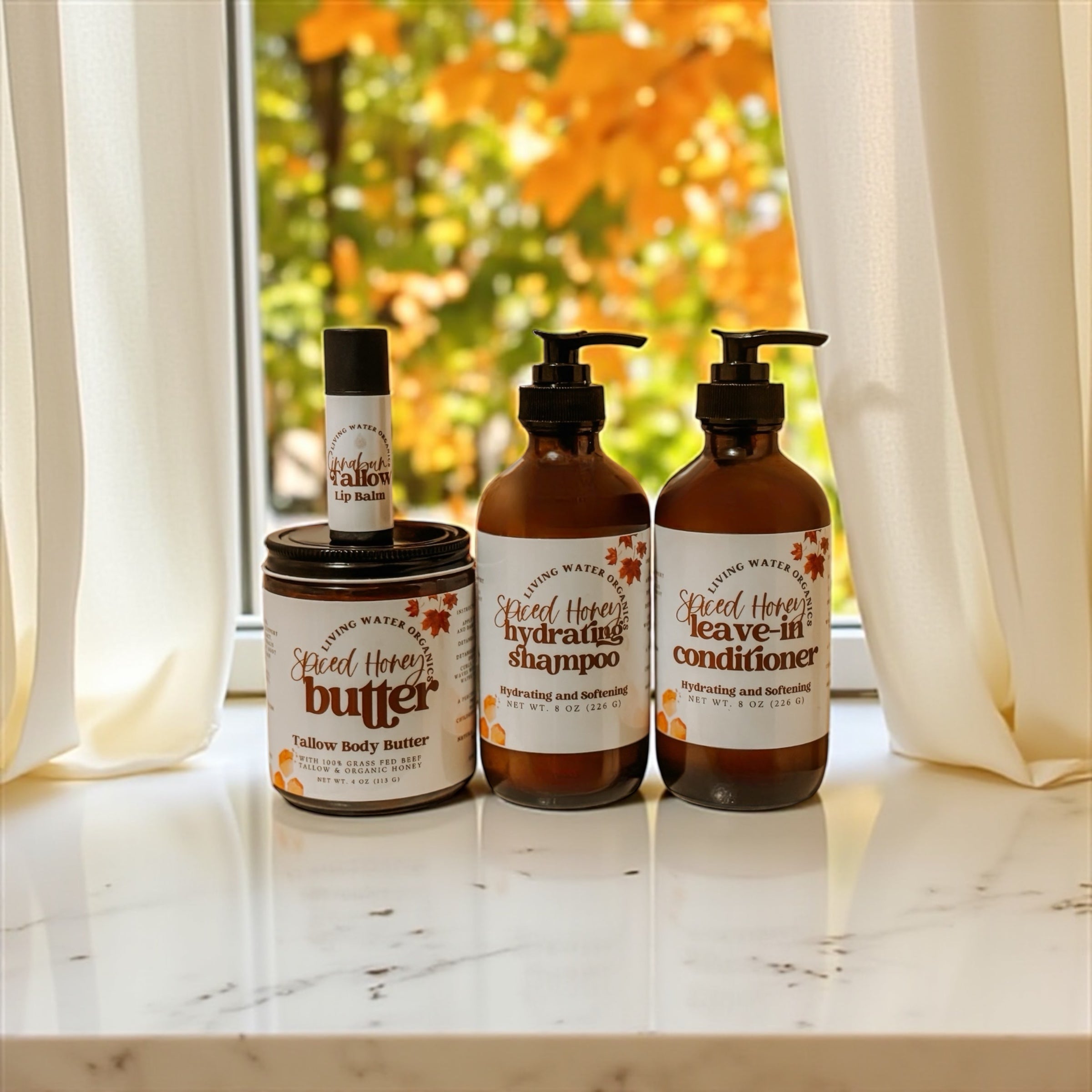 Spiced Honey Shampoo, Conditioner, Body Butter, Cinnabun Lip Balm Bundle