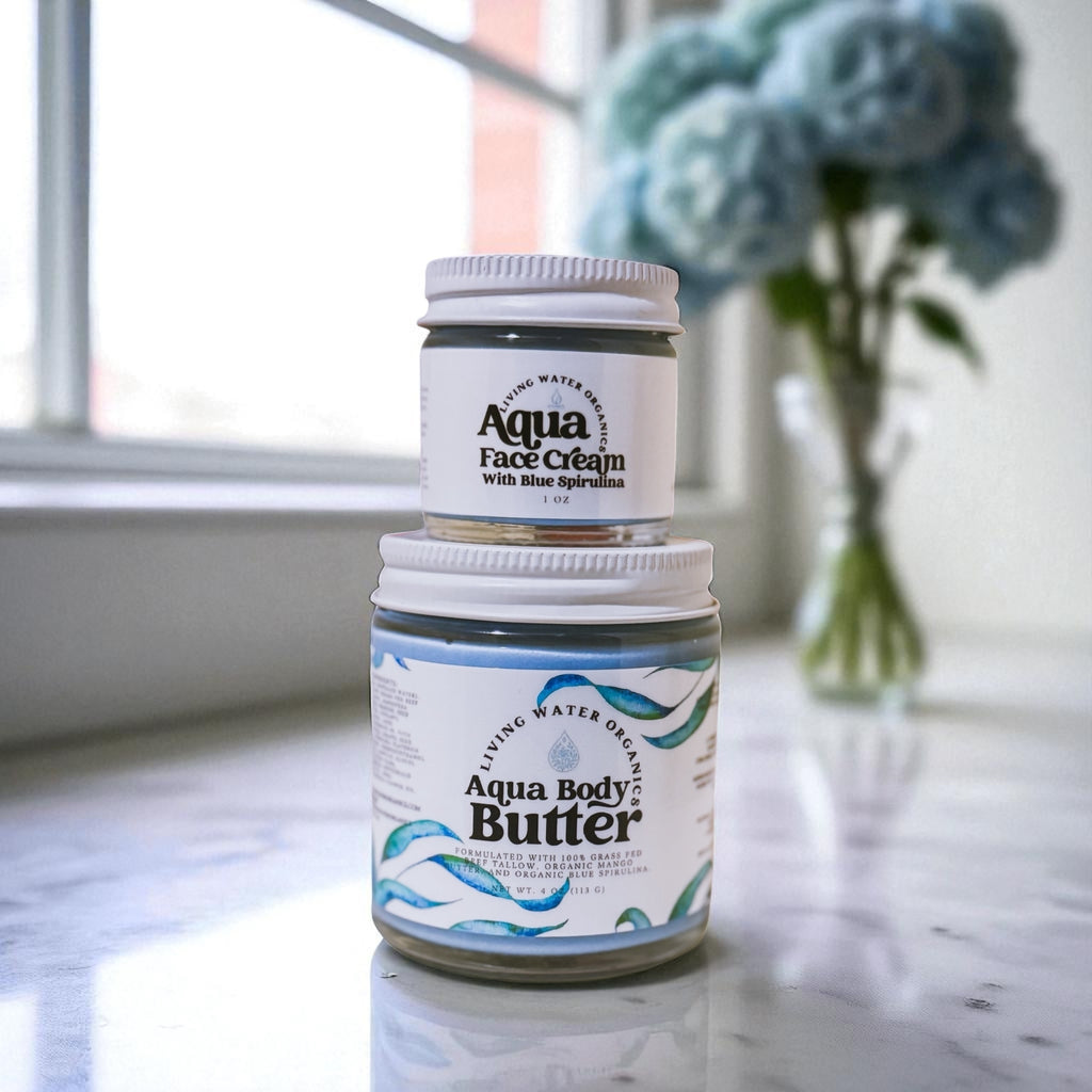 Aqua Face Cream and Aqua Tallow Body Butter with Organic Mango Butter and Organic Blue Spirulina